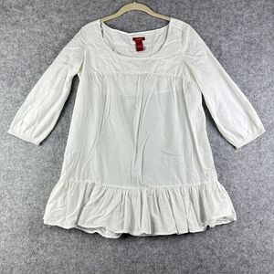 Sundance Tunic Peplum Top Womens M White Basic Western Boho Relaxed Blouse*